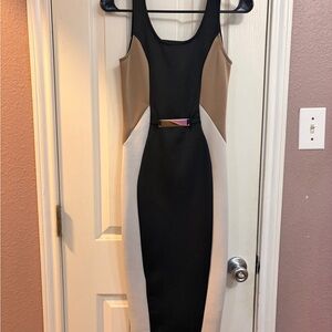 Chic Backless Colorblock Dress in Black and Tan